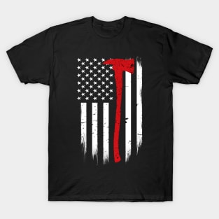 Firefighter Axe Thin Red Line American Flag T-Shirt